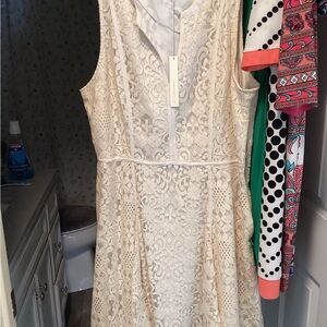 LC Lauren Conrad Cream Lace Fit-and-Flare Dress